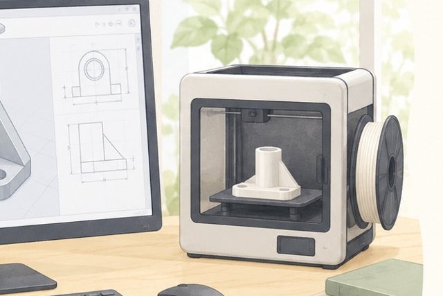 3Dプリンタで部品を出力しているイラスト
