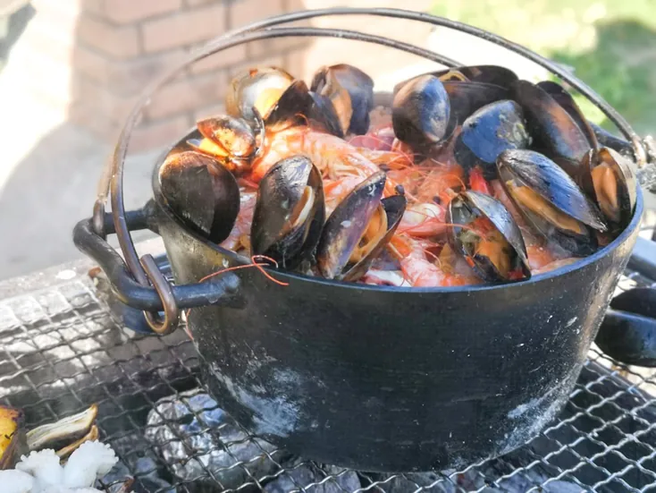 バーベキューで作った鍋料理