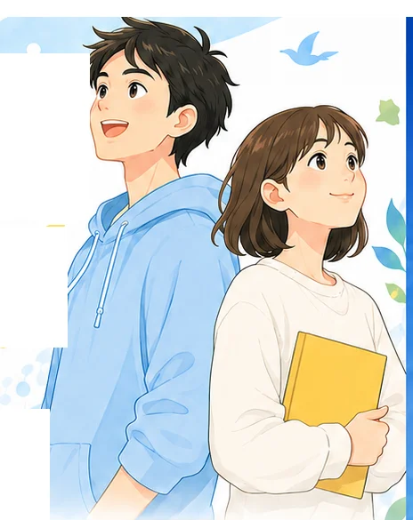 空を見上げる若者2人のイラスト